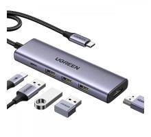 Порт-реплікатор Ugreen Dock CM511 5in1 USB3.1 Type-C --> HDMI 60Hz/3xUSB-А 3.0/Type-C/PD 100W (15597)