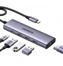Порт-реплікатор Ugreen Dock CM511 5in1 USB3.1 Type-C --> HDMI 60Hz/3xUSB-А 3.0/Type-C/PD 100W (15597)