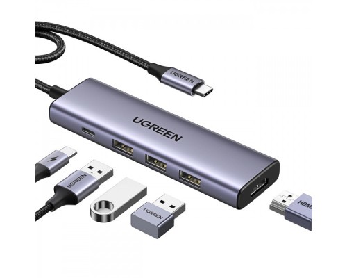 Порт-реплікатор Ugreen Dock CM511 5in1 USB3.1 Type-C --> HDMI 60Hz/3xUSB-А 3.0/Type-C/PD 100W (15597)