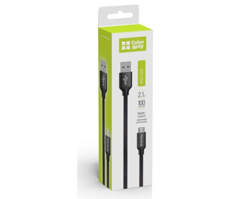 Дата кабель USB 2.0 AM to Micro 5P 1.0m black ColorWay (CW-CBUM002-BK)