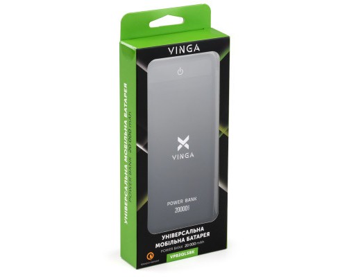 Батарея універсальна Vinga 20000 mAh QC3.0 Display soft touch black (VPB2QLSBK) 