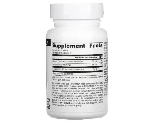 Амінокислота Source Naturals L-Триптофан, 500 мг, 30 таблеток (SN1978) 