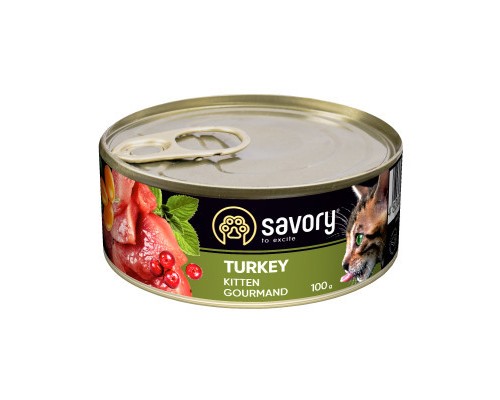 Вологий корм для кішок Savory Cat Can Kitten (індичка) 100 г (4820232630679)