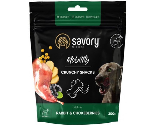 Ласощі для собак Savory для здоров'я кісток і суглобів, кролик і горобина 200 г (4820232631362)