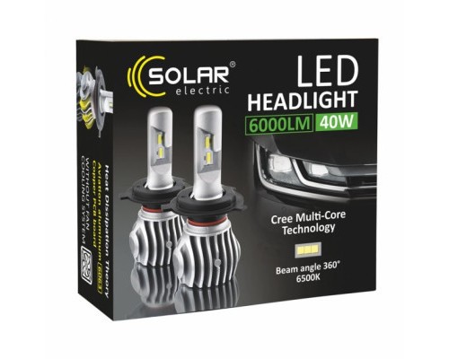 Автолампа SOLAR H4 12/24V 6500K 6000Lm 50W Cree Chip 1860 (8604)