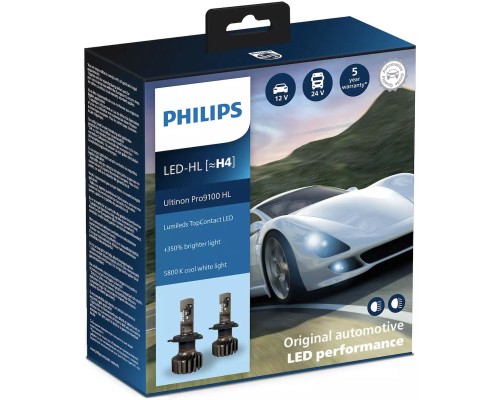 Автолампа Philips LED H4 11342U91Х2 12/24V Ultinon Pro9100 +350 (74244)