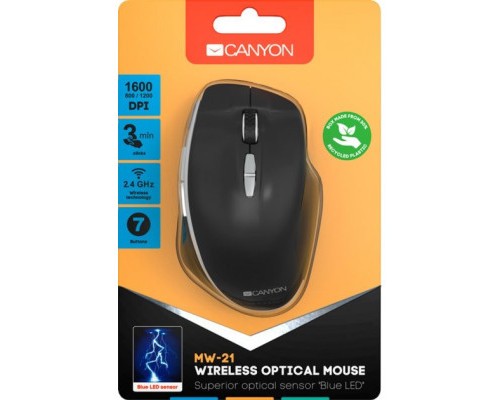 Мишка Canyon MW-21 Wireless Blue LED Black (CNS-CMSW21B)