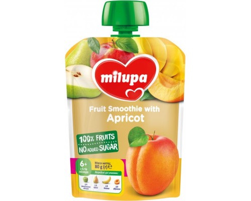 Дитяче пюре Milupa Яблуко, груша, банан і абрикос з 6 місяців 80 г (6438091403600)