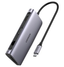 Концентратор Ugreen USB3.0 Type-C to USB 3.0x3/HDMI/VGA/RJ45/SDTF/PD CM179 gray (40873)