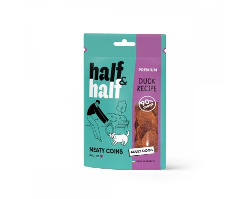 Ласощі для собак Half&Half у формі м'ясних монеток з качкою 100 г (4823082431823)