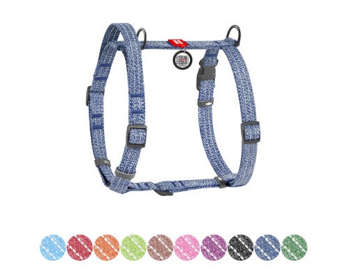 Шлея для собак WAUDOG Н-подібна Re-cotton з QR паспортом, світловідбивна L синя (259312)