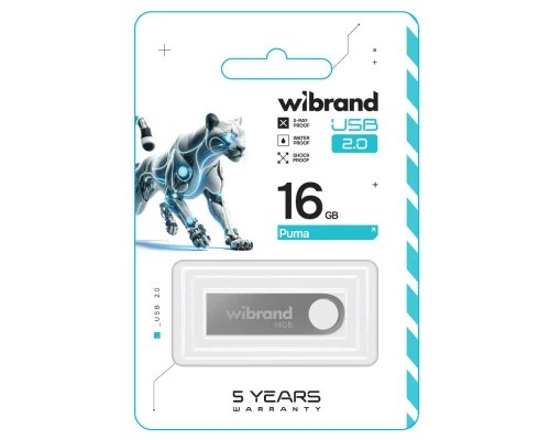 USB флеш накопичувач Wibrand 16GB Puma Silver USB 2.0 (WI2.0/PU16U1S) 