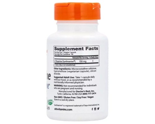 Амінокислота Doctor's Best L-теанін, 150 мг, L-Theanine with Suntheanine, 90 вегетаріанських капсул (DRB-00197) Амінокислота Doctor's Best L-теанін, 150 мг, L-Theanine with Suntheanine, 90 вегетаріанських капсул (DRB-00197)