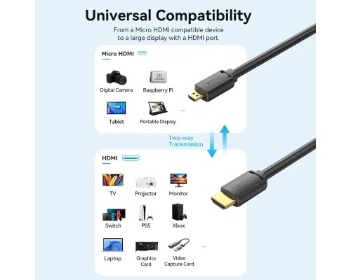 Кабель мультимедійний HDMI to Micro HDMI 1.5m V2.0 4K 60Hz 18Gbps HDR Dolby Vention (AGHBG)