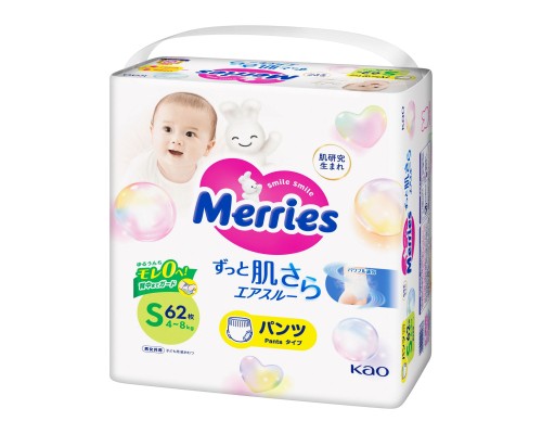 Підгузки Merries трусики розмір S 4-8 кг 62 шт (4901301425867)