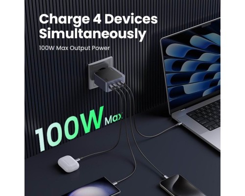 Зарядний пристрій Ugreen 4xUSB 100W (3xUSB-C+USB-A) Gan Nexode Fast Charger Grey X553 (35043)