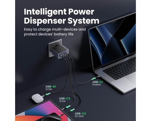 Зарядний пристрій Ugreen 4xUSB 100W (3xUSB-C+USB-A) Gan Nexode Fast Charger Grey X553 (35043)