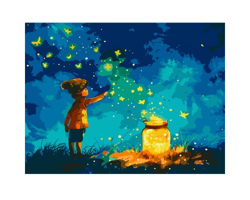Картина по номерам Santi Хлопчик і світлячки, 40*50см, LED підсвітка (955096)