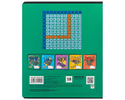 Зошит Kite Ninja Turtles, 18 аркушів, клітинка (NT24-236)