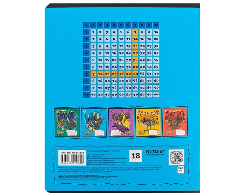 Зошит Kite Ninja Turtles, 18 аркушів, клітинка (NT24-236)