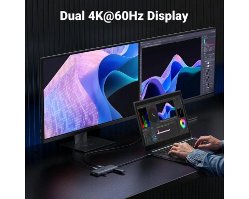 Порт-реплікатор Ugreen Dock CM639 USB3.2 Type-C --> HDMIx2, 60Hz/2xUSB-A/2xUSB-C 3.2/ RJ45/SD/TF/PD 100W (45380)