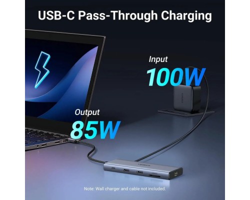 Порт-реплікатор Ugreen Dock CM639 USB3.2 Type-C --> HDMIx2, 60Hz/2xUSB-A/2xUSB-C 3.2/ RJ45/SD/TF/PD 100W (45380)
