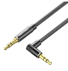 Кабель мультимедійний Cotton Braided 3.5mm Male to Male Right Angle Audio Cable 1M Black Aluminum Alloy Type VENTION (BAZBF)