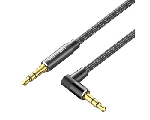 Кабель мультимедійний Cotton Braided 3.5mm Male to Male Right Angle Audio Cable 1M Black Aluminum Alloy Type VENTION (BAZBF)
