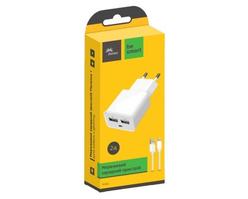 Зарядний пристрій Florence 2*USB, 2.0A + cable Lightning white (FW-2U020W-L)