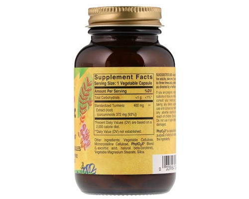 Антиоксидант Solgar Куркума екстракт (корінь), Turmeric, 60 капсул (SOL-04161)