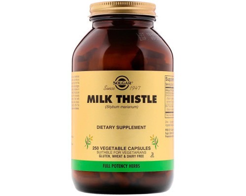 Трави Solgar Розторопша, Milk Thistle, 250 вегетаріанських капсул (SOL-03973)