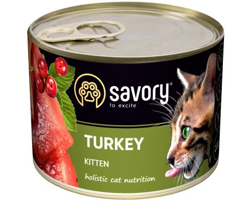 Вологий корм для кішок Savory Cat Can Kitten (індичка) 200 г (4820232630686)