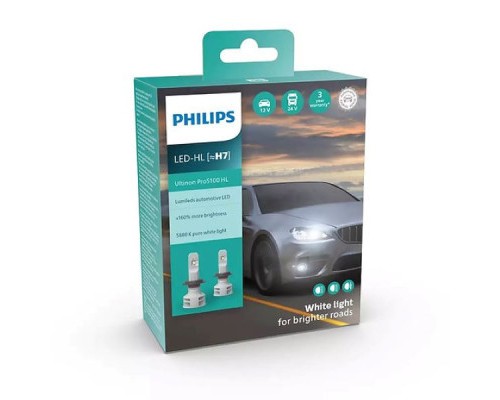 Автолампа Philips LED H7 11972U51Х2 12/24V Ultinon Pro5100 +160 (74243)
