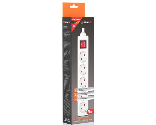 Мережевий фільтр живлення REAL-EL RS-Protect M 1.8m, white (EL122300025)