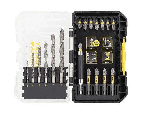 Набір свердл і біт Stanley FatMax, Phillips, Pozidriv, Torx, Pz1, Ph1, T20, L 25, 50 мм, 19 шт, кейс (STA88554)