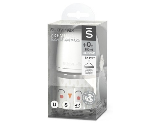 Пляшечка для годування Suavinex Bonhomia, повільний потік, 150 мл біла (307833)