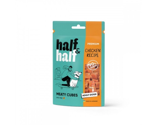 Ласощі для собак Half&Half у формі м'ясних кубиків з куркою 100 г (4823082431793)