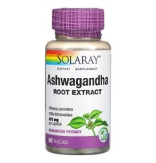 Трави Solaray Ашваганда, 470 мг, Ashwagandha, 60 вегетаріанських капсул (SOR39902)