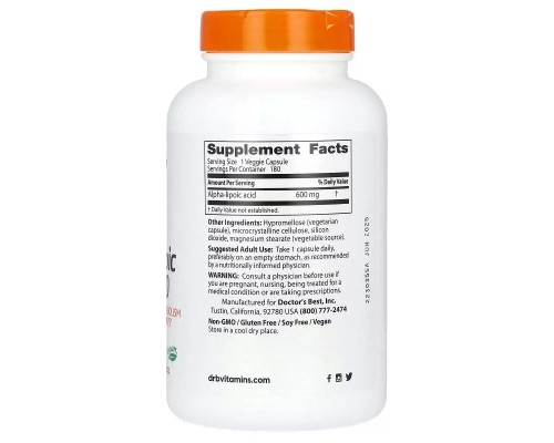 Антиоксидант Doctor's Best Альфа-Ліпоєва кислота, 600 мг, Alpha-Lipoic Acid, 180 вегетаріанс (DRB-00249) Антиоксидант Doctor's Best Альфа-Ліпоєва кислота, 600 мг, Alpha-Lipoic Acid, 180 вегетаріанс (DRB-00249)