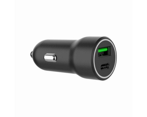 Зарядний пристрій Gembird 1xUSB-A (18W QC3.0) + 1xUSB-C (20W PD) black (TA-UC-A2PDQC20-CAR-01)
