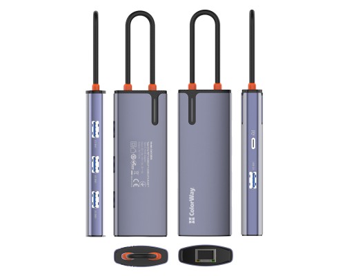 Порт-реплікатор ColorWay Docking Station USB-C 6-в-1 Type C PD 100W/USB3.0х3/USB2.0/RJ45 (CW-HUB03)