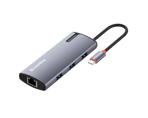 Порт-реплікатор ColorWay Docking Station USB-C 6-в-1 Type C PD 100W/USB3.0х3/USB2.0/RJ45 (CW-HUB03)