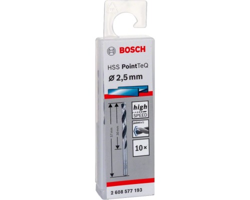 Свердло Bosch по металу HSS-PointTeQ, 2.5х30х57мм, 10шт (2.608.577.193)