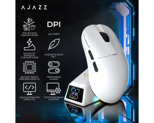 Мишка Ajazz AJ159 APEX Wireless/Bluetooth/USB White (AJM159-A-W)