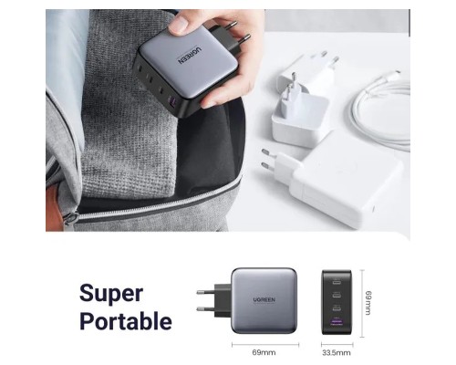 Зарядний пристрій Ugreen 4xUSB 100W (3xUSB-C+USB-A) Gan Tech Fast GAN Charger black CD226 (40747)