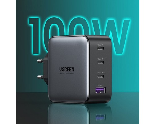 Зарядний пристрій Ugreen 4xUSB 100W (3xUSB-C+USB-A) Gan Tech Fast GAN Charger black CD226 (40747)