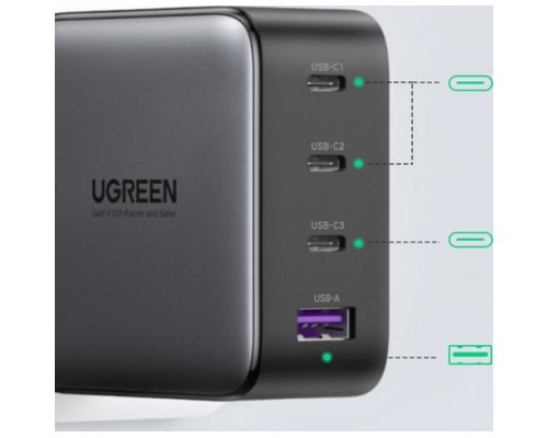 Зарядний пристрій Ugreen 4xUSB 100W (3xUSB-C+USB-A) Gan Tech Fast GAN Charger black CD226 (40747)