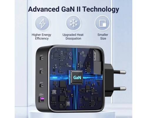 Зарядний пристрій Ugreen 4xUSB 100W (3xUSB-C+USB-A) Gan Tech Fast GAN Charger black CD226 (40747)