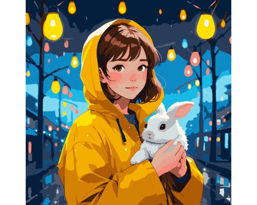 Картина по номерам Santi Дівчина з зайченям, 40*40 см, LED підсвітка (955103)