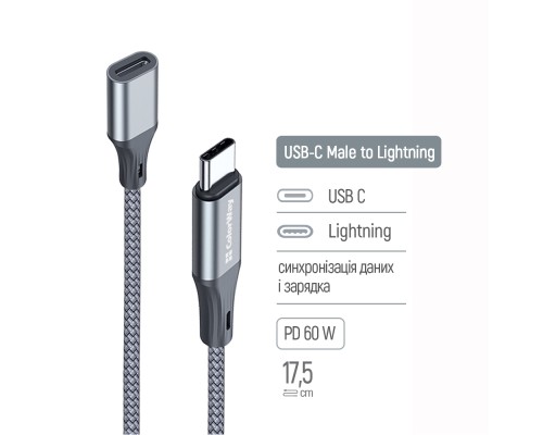 Перехідник USB-C M to Lightning F 0.17m gray ColorWay (CW-AD-CL)